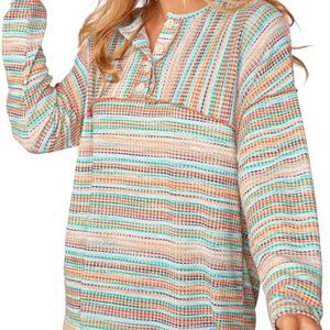 Plus Tangerine Mint Vintage Multi Color Stripe Textured Top